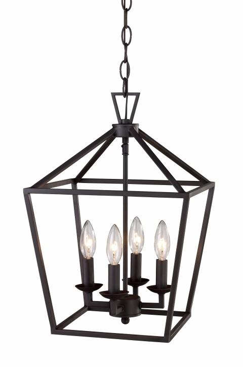 Four Light Pendant in Black/Antique Gold by TransGlobe