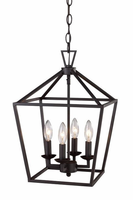 Four Light Pendant in Black/Antique Gold by TransGlobe