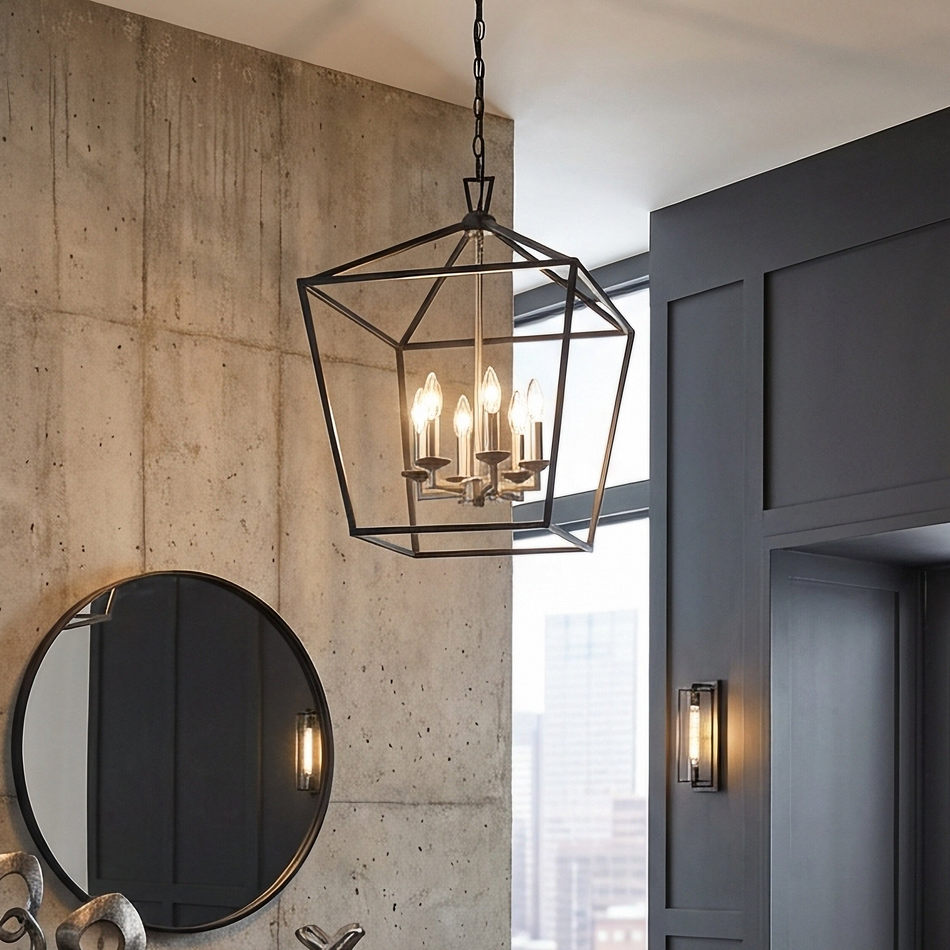 Lacey 16" Pendant Style Cage Chandelier in Black & Nickel by TransGlobe