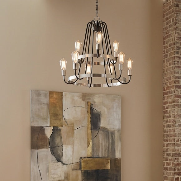 Haven 9-Light Chandelier in Black & Satin Nickel