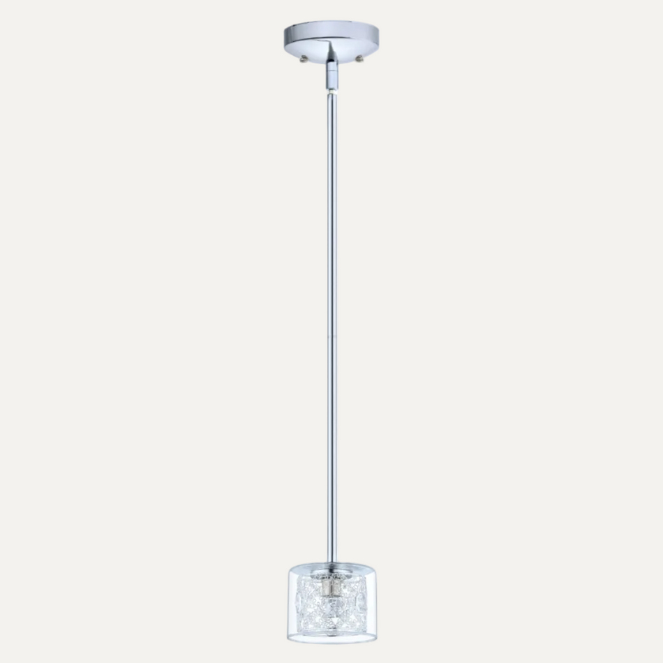 1 LT Mini Pendant w/ Chrome Finish & Clear Glass Shade Surrounding Spiral Chrome Accent