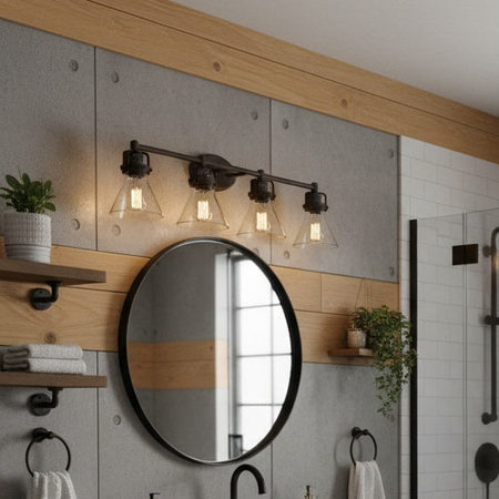 Seafarer 4-Light Bath Vanity With Seedy Glass in Bronze