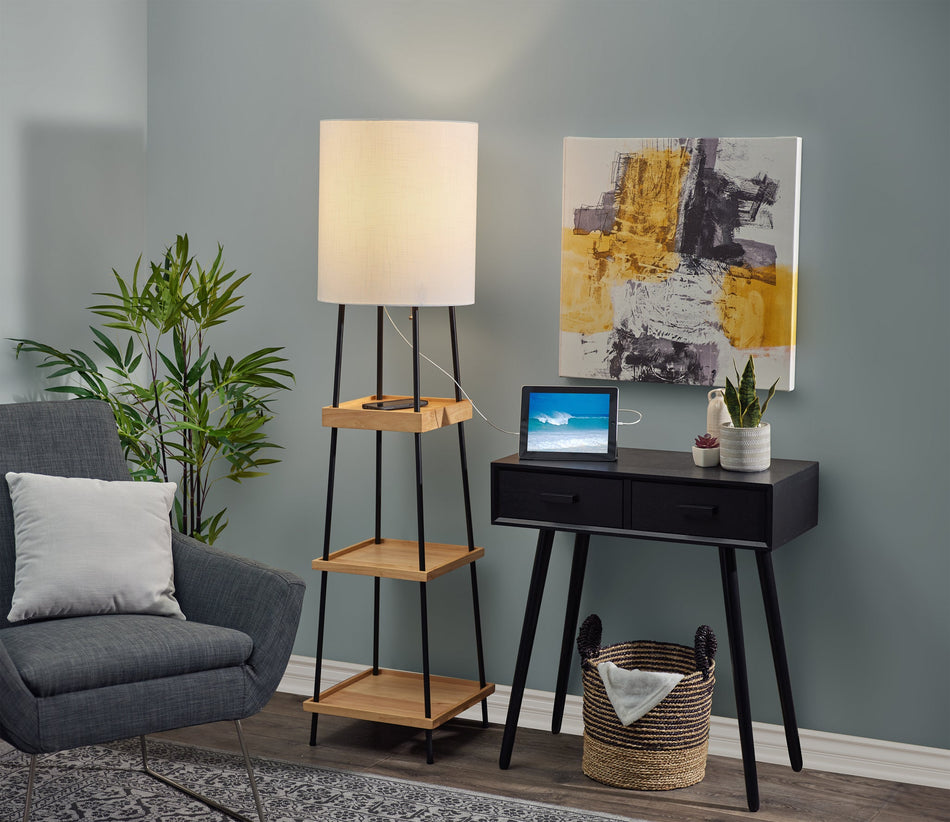 Henry AdessoCharge Shelf Floor Lamp- Natural