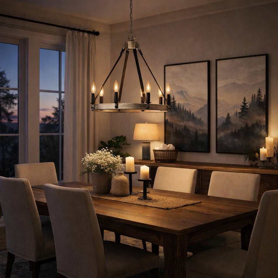 Rawson Ridge - 6 Light Chandelier in Aged Silverwood and Coal