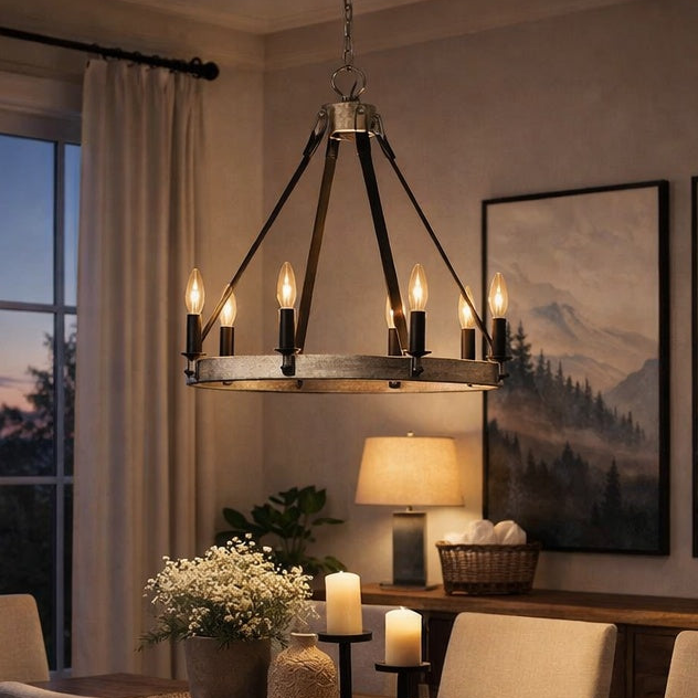 Rawson Ridge - 6 Light Chandelier in Aged Silverwood and Coal