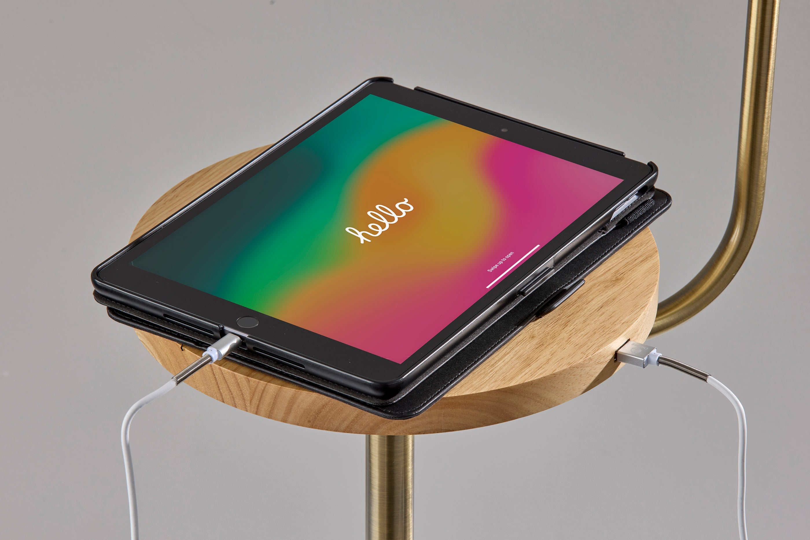 Caldwell Shelf Floor Lamp- Antique Brass