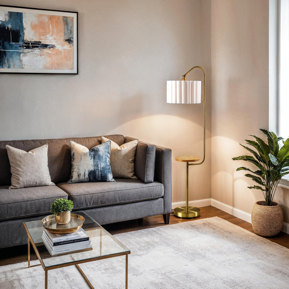 Caldwell Shelf Floor Lamp- Antique Brass