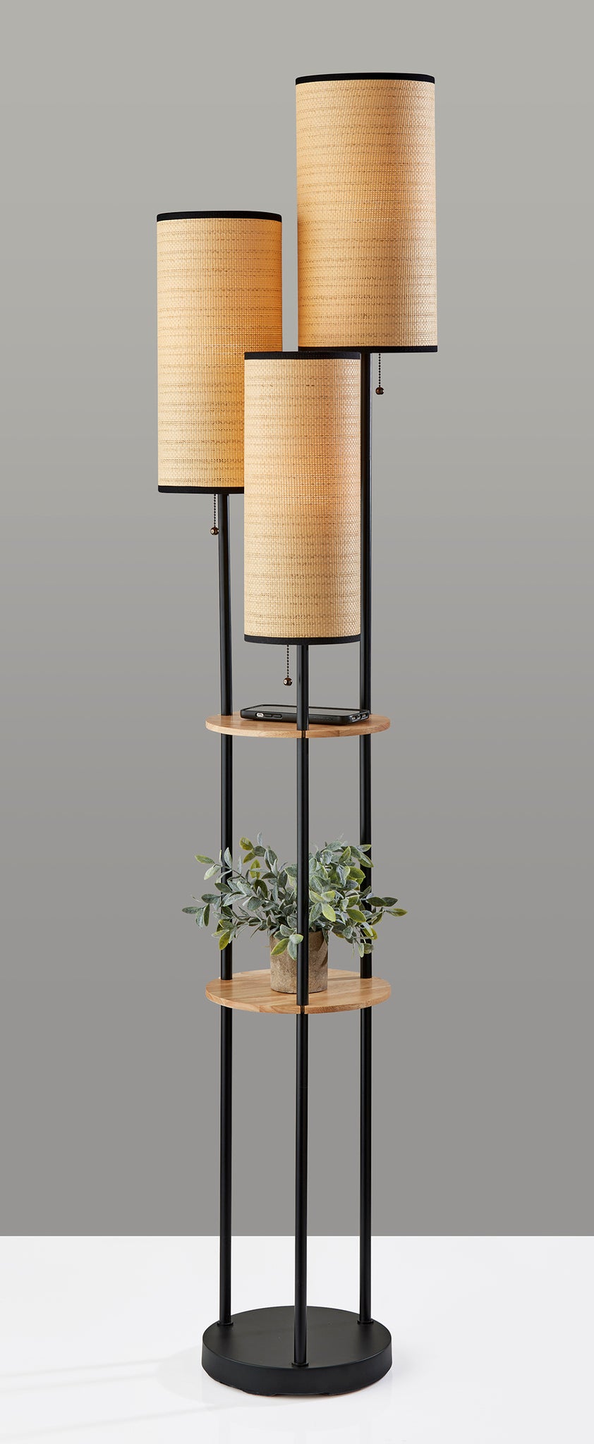 Trio Floor Lamp- Black and Antique Brass