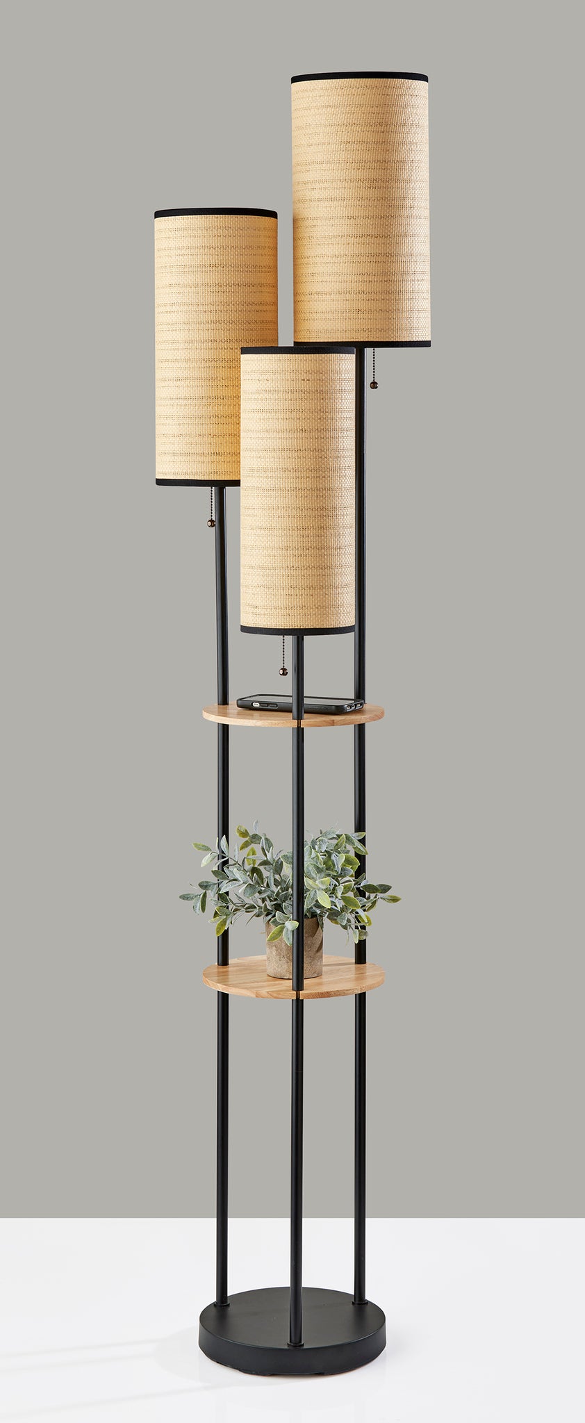 Trio Floor Lamp- Black and Antique Brass