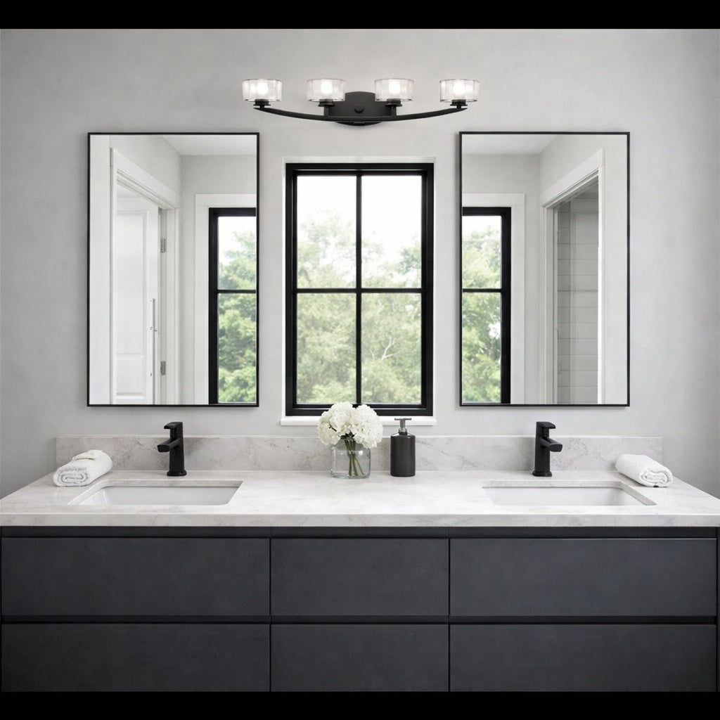 29" Elegant Meridian Bath bathroom vanity fixture with crafted thick glass by Hinkley