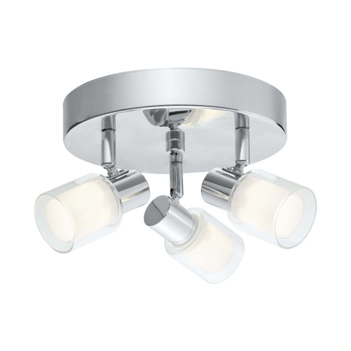 3 LT LED Ceiling Track Light w/ Chrome Finish & Frosted Glass Surrounded by Clear Glass Lamp Heads