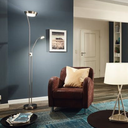 Eglo Sarrione 71 inch LED FLoor Lamp, Chrome Finish with Satin Acrylic Shade