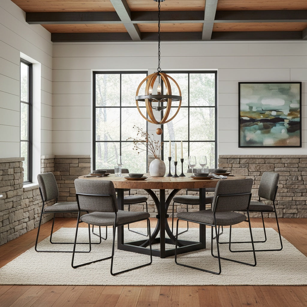 Transitional Three Light Wooden Pendant from Woodland Collection by TransGlobe