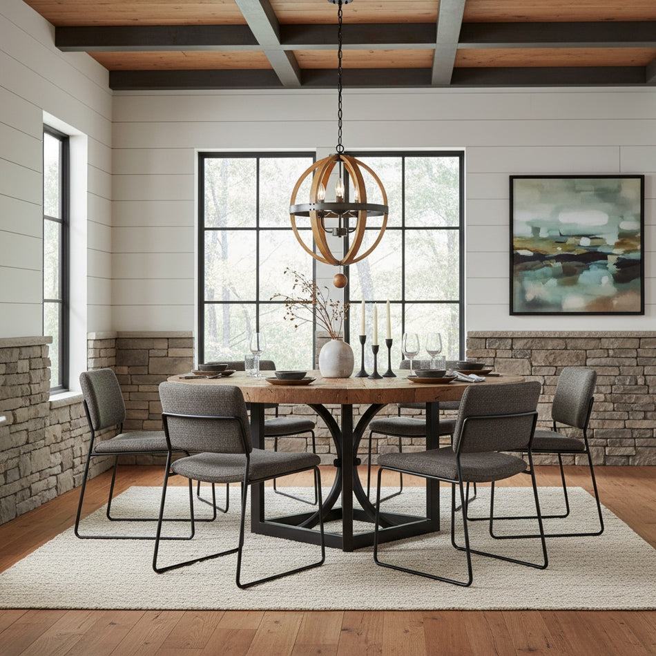 Transitional Three Light Wooden Pendant from Woodland Collection by TransGlobe