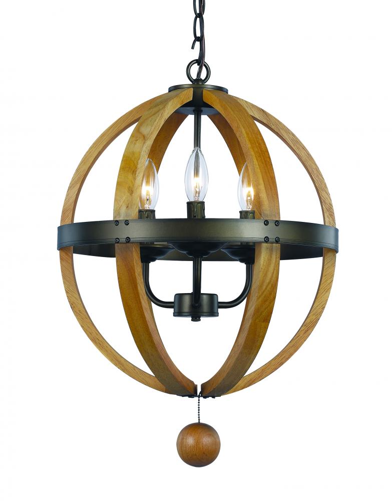 Transitional Three Light Pendant from Woodland Collection by TransGlobe