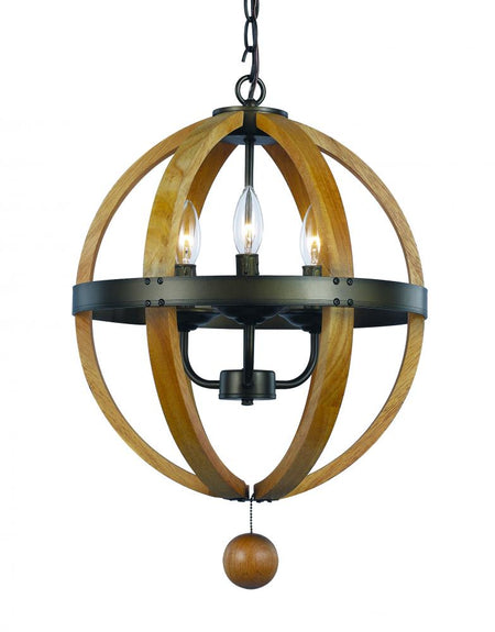 Transitional Three Light Pendant from Woodland Collection by TransGlobe
