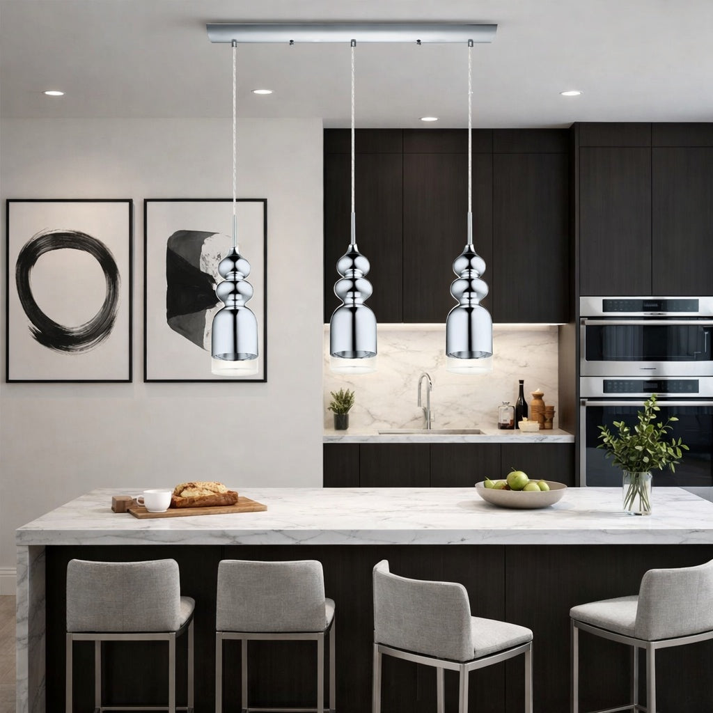 Bolanos 3 light pendant, Chrome Finish with White and Chrome Glass by EGLO