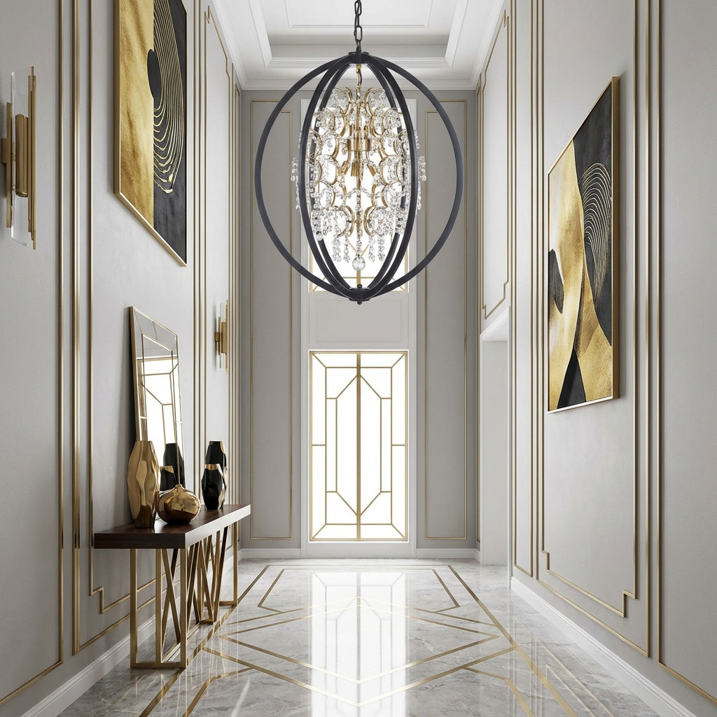 Luxurious hallway with Avista Belair Chandelier 24" Black & Gold