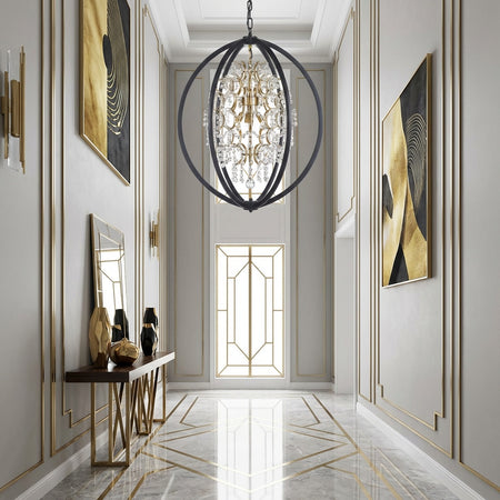 Luxurious hallway with Avista Belair Chandelier 24" Black & Gold
