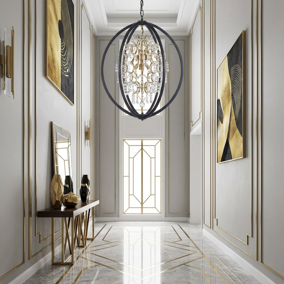 Luxurious hallway with Avista Belair Chandelier 24" Black & Gold