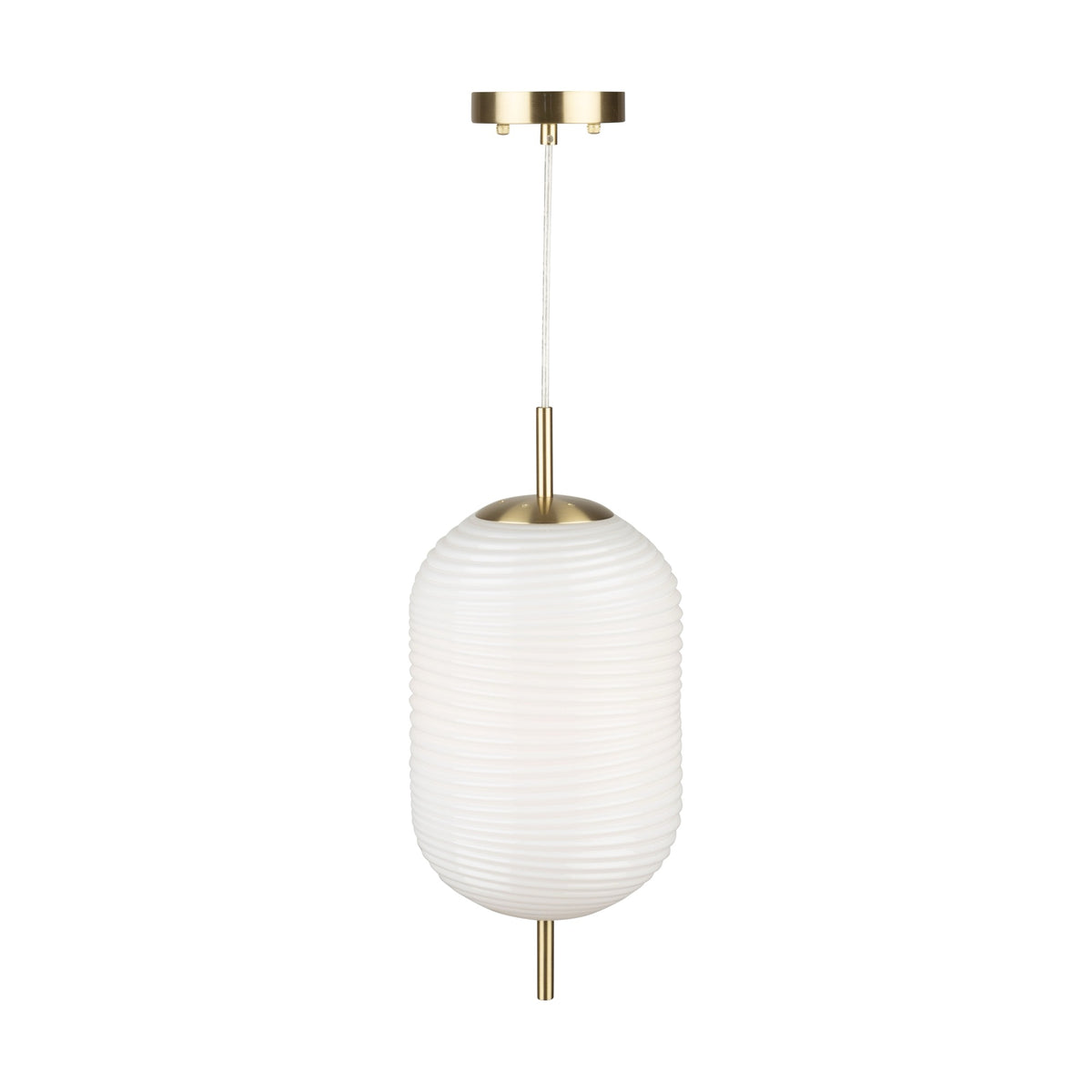 Vita Collection 1-Light Textured Shade Pendant White and Brass