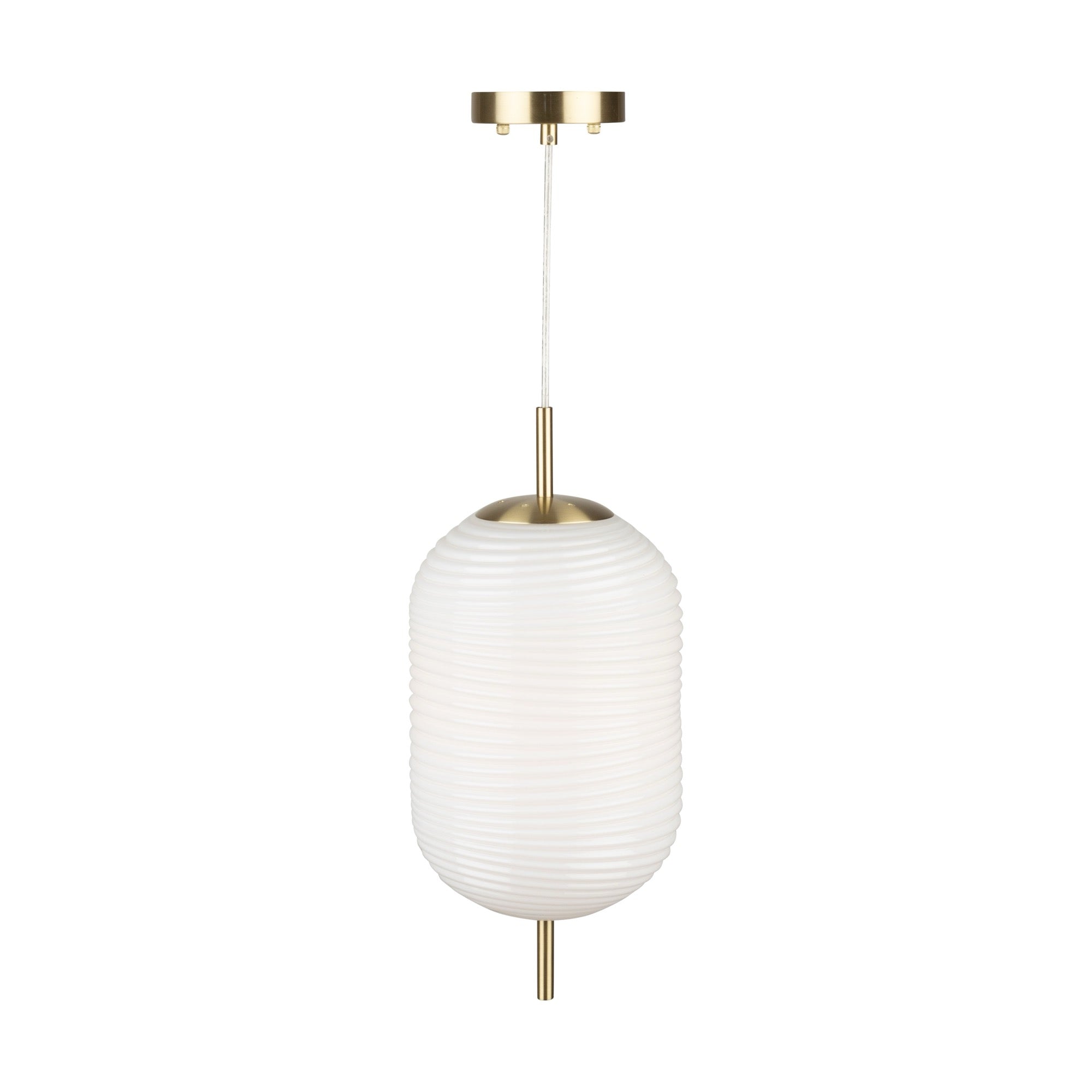 Vita Collection 1-Light Textured Shade Pendant White and Brass