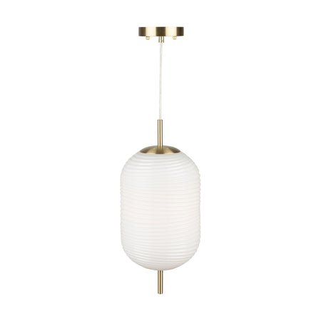 Vita Collection 1-Light Textured Shade Pendant White and Brass