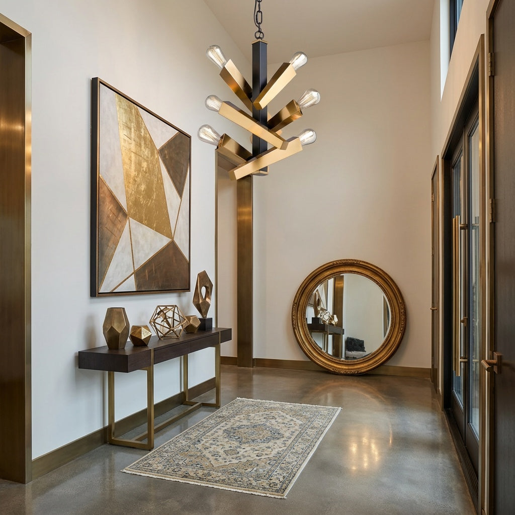 Olympia 6 Light 60W Black & Satin Brass Chandelier by Artcraft