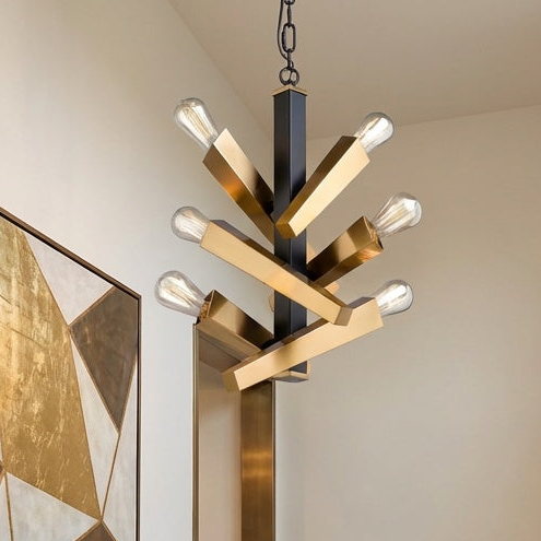 Olympia 6 Light 60W Black & Satin Brass Chandelier