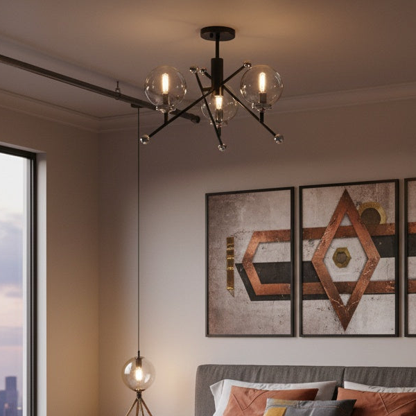 Vero Modo 3-Lights Semi-Flush Mount in Matte Black and Chrome by Artcraft