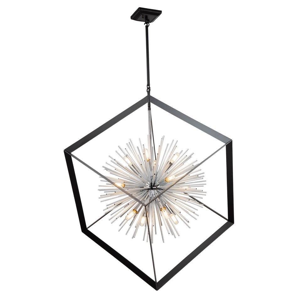 Sunburst 12 Light Chandelier (Matte Black & Chrome)