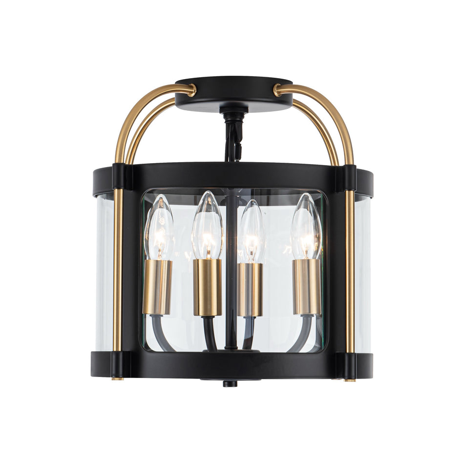 Bonita Collection 4-Light Flush Mount Black and Brushed Brass