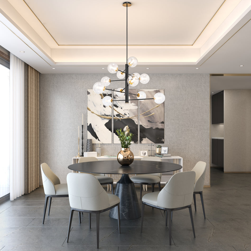 Aurelia Collection 12-Light Chandelier Black and Brushed Brass