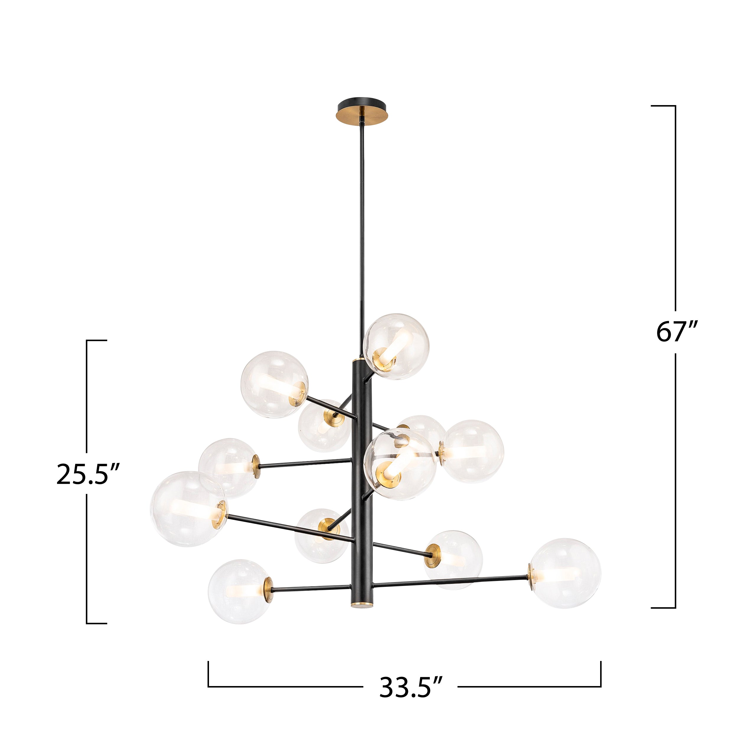 Aurelia Collection 12-Light Chandelier Black and Brushed Brass
