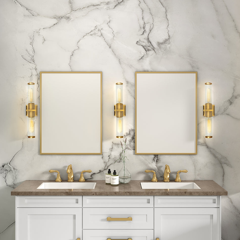 Positano Collection 2-Light Bathroom Vanity Light Brushed Brass and Clear Glass