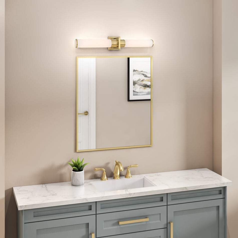 Positano - 2-Light Bathroom Vanity Light - White Glass/Satin Brass