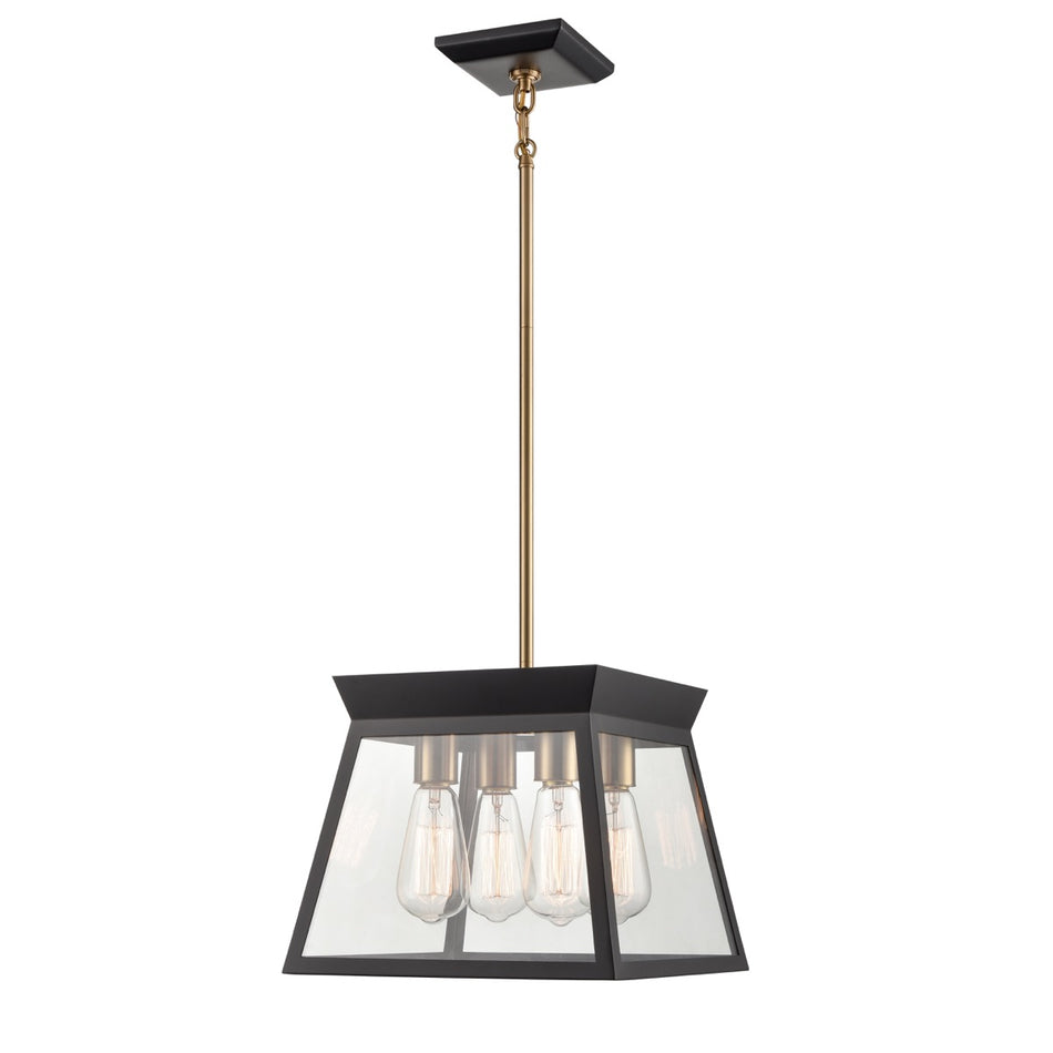 Lucian 4 Light Chandelier 12" Diameter Black and Brushed Brass
