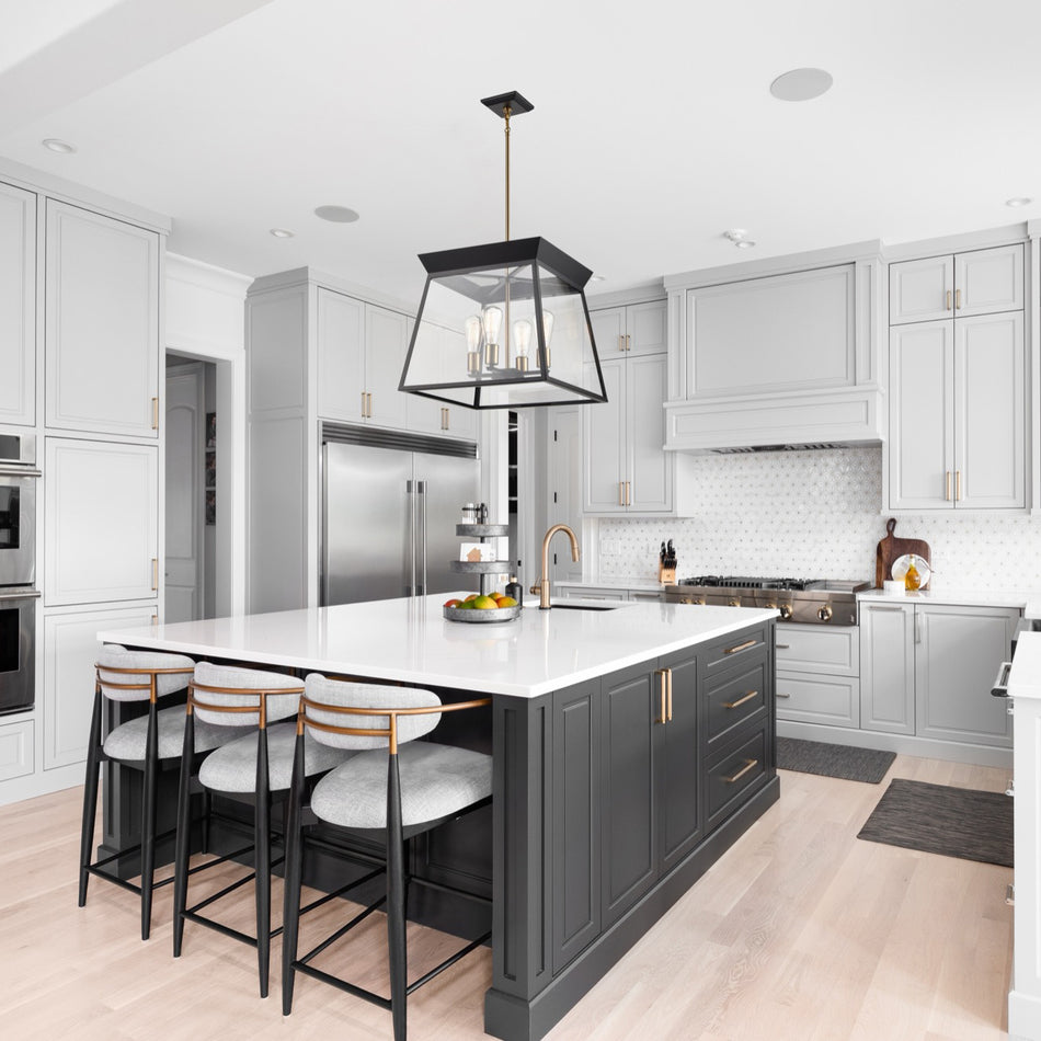 Lucian 4 Light Chandelier 18" Diameter Black and Brushed Brass