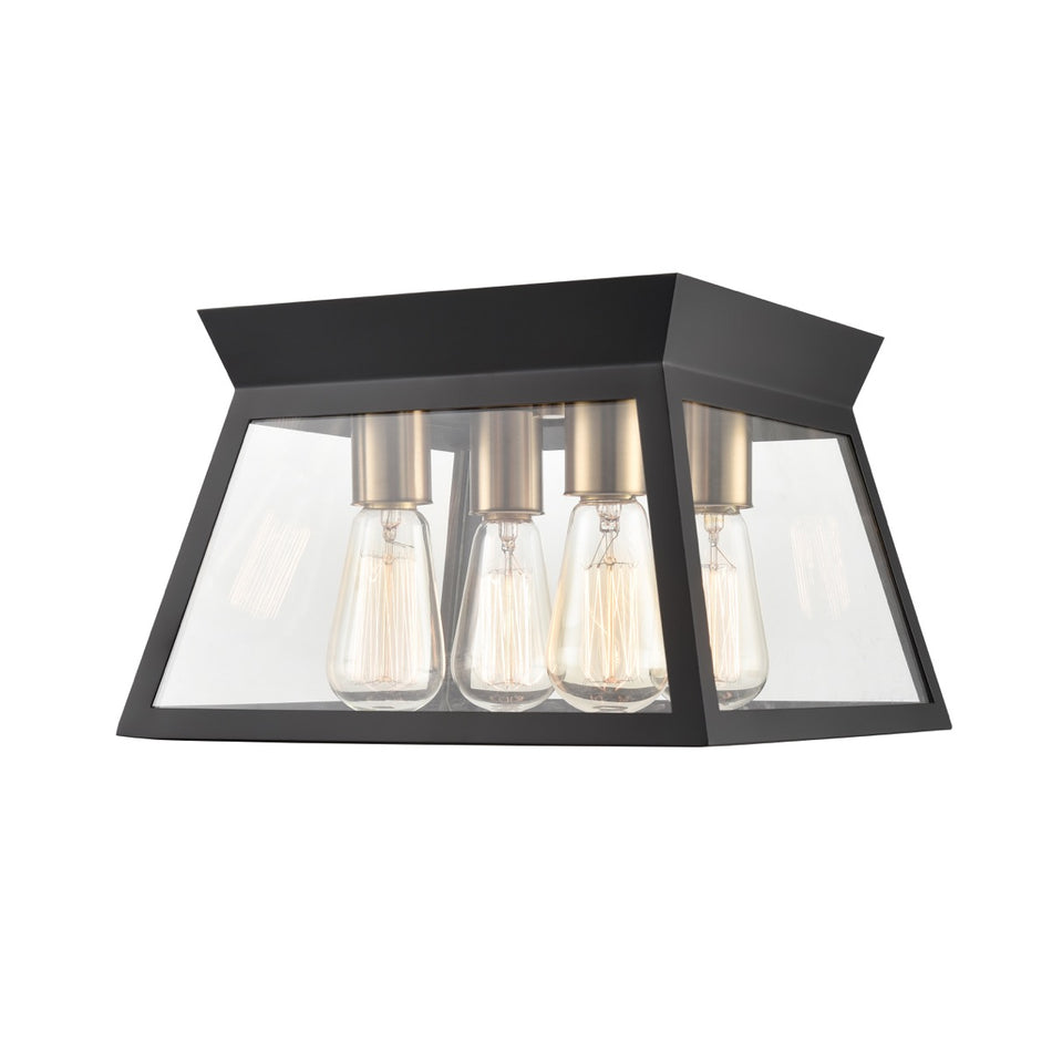Lucian 4 Light Flushmount Black and Brushed Brass