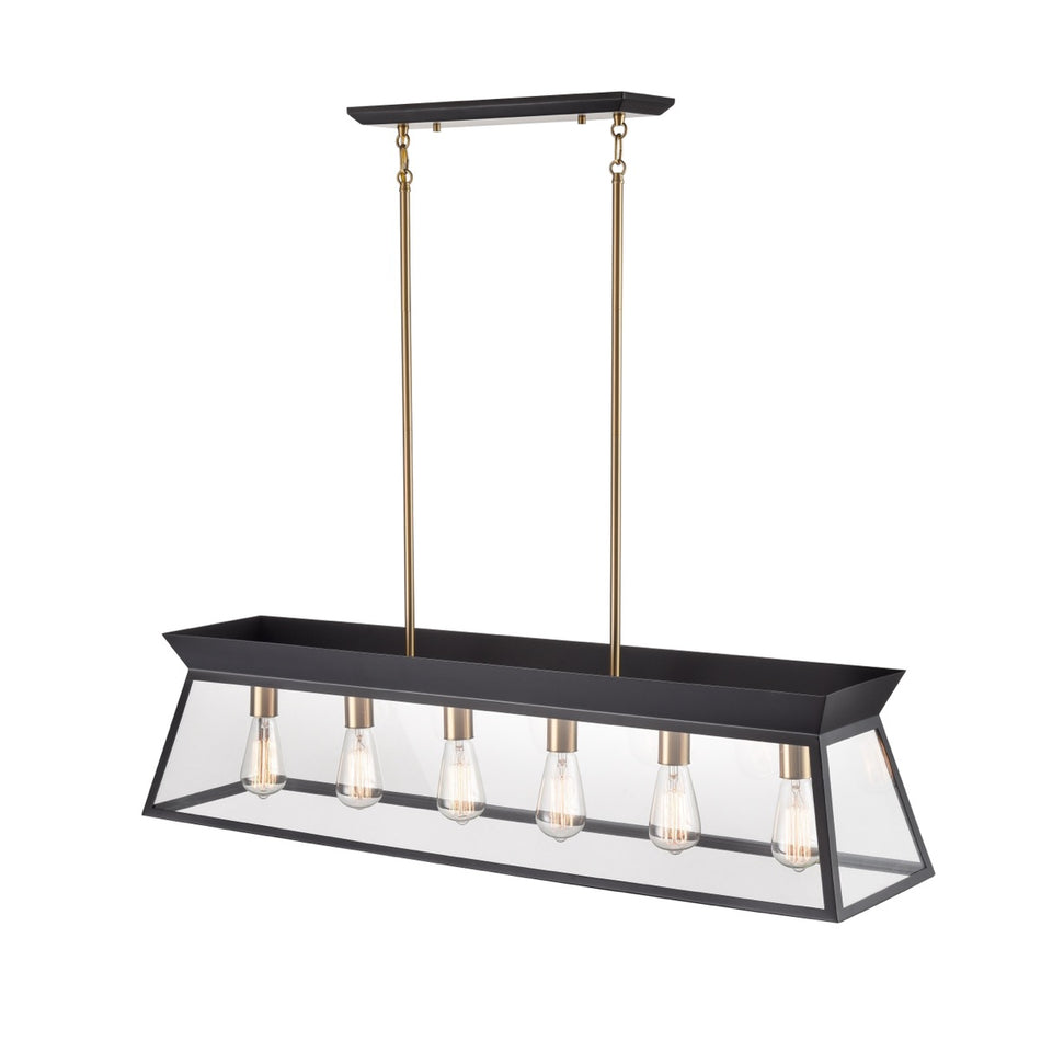 Lucian Linear Island Chandelier Black and Brushed Brass