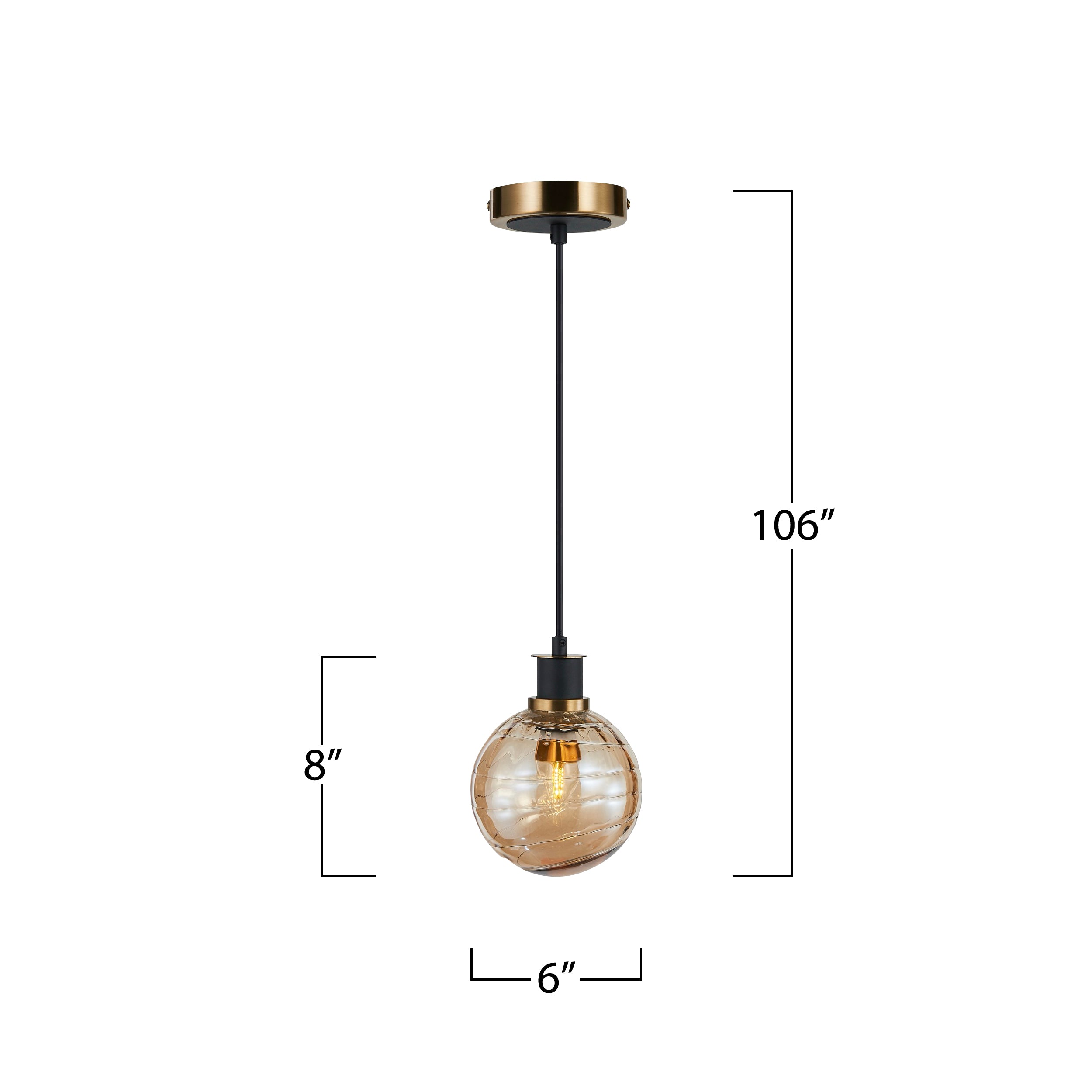 Gem Collection 1-Light Pendant with Amber Glass Black and Brushed Brass