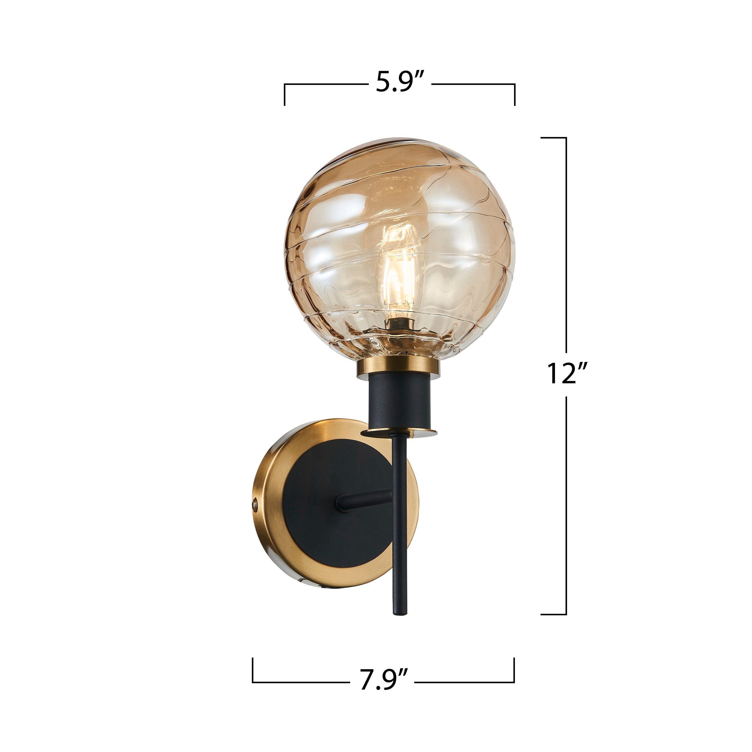 Gem Collection 1-Light Sconce with Amber Glass Black and Brushed Brass
