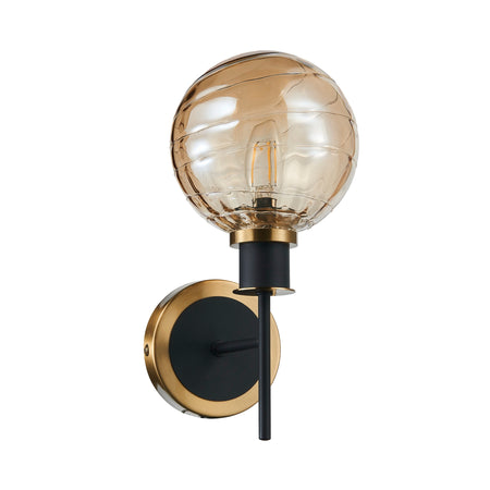 Gem Collection 1-Light Sconce with Amber Glass Black and Brushed Brass