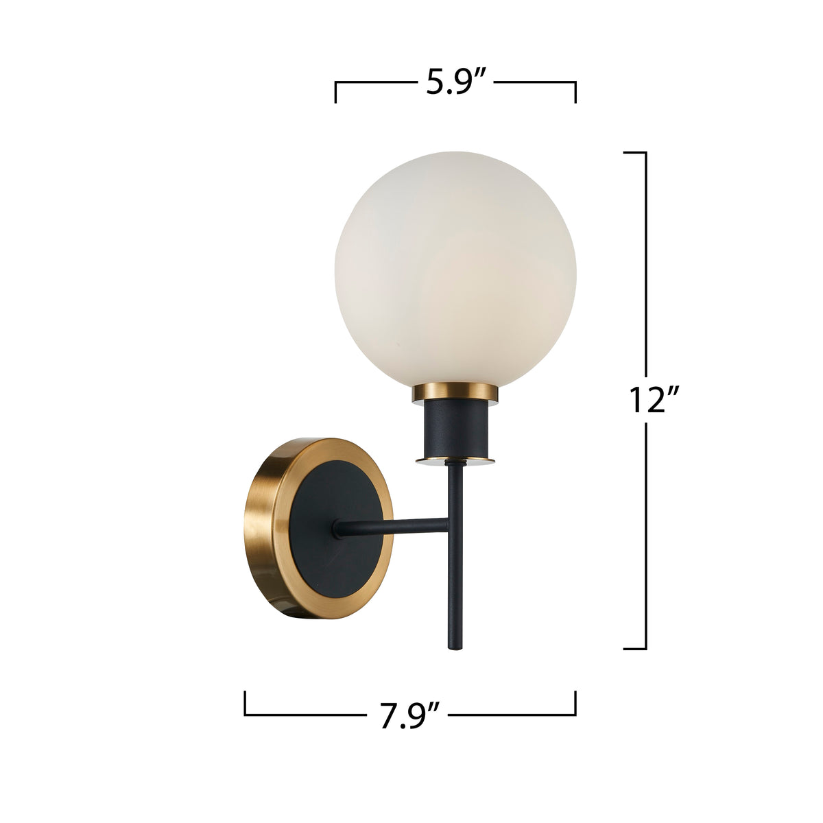 Gem Collection 1-Light Sconce with White Glass Black and Brushed Brass