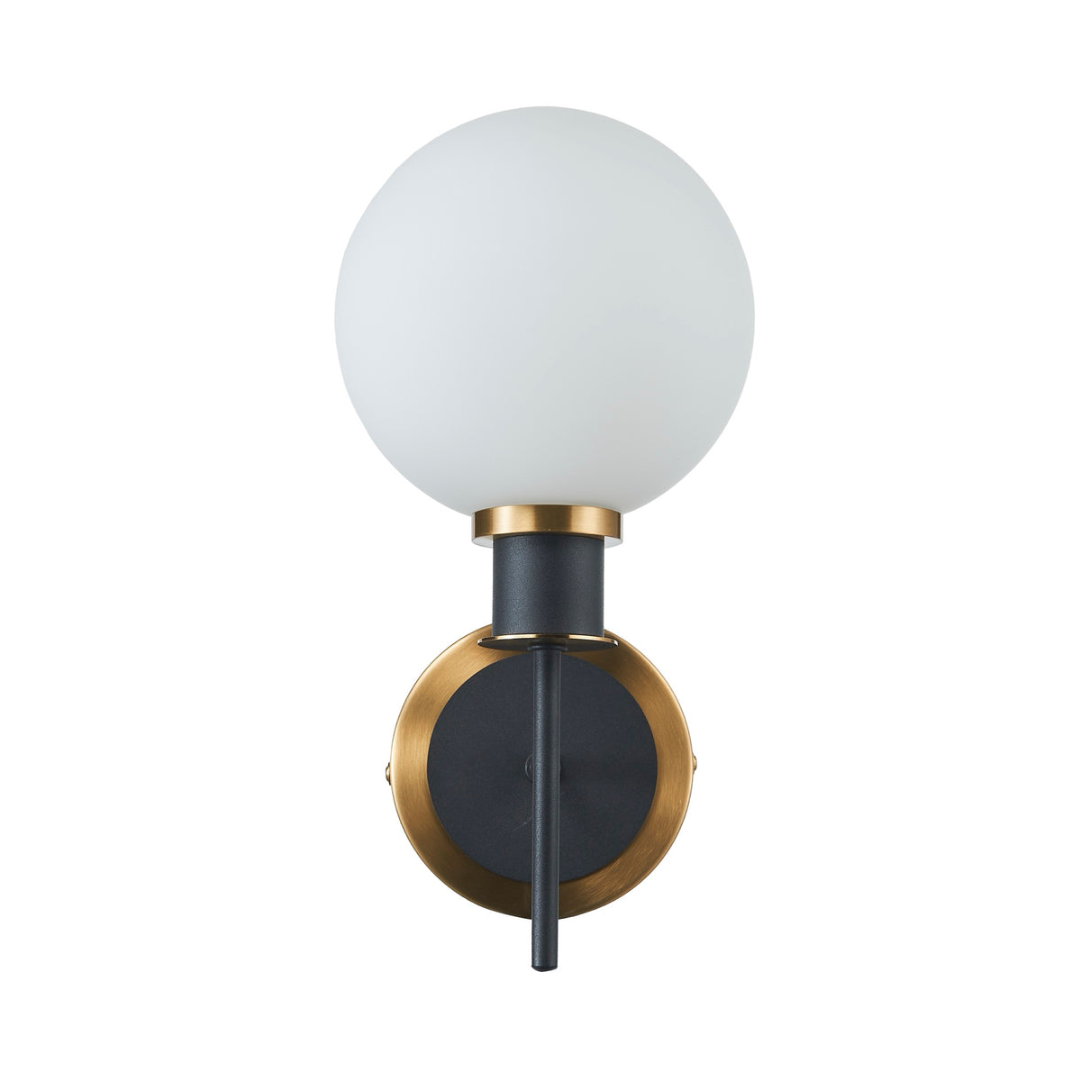 Gem Collection 1-Light Sconce with White Glass Black and Brushed Brass