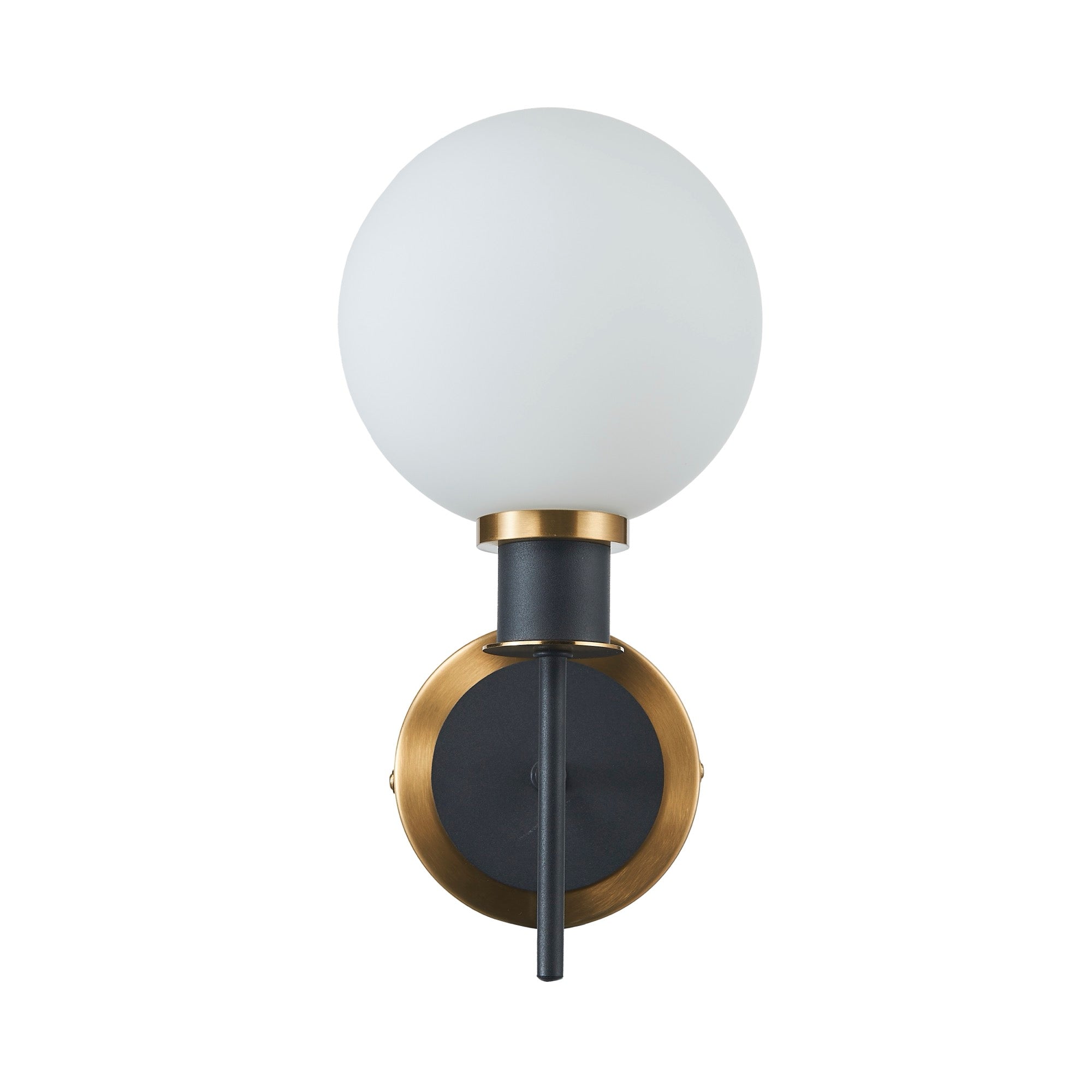 Gem Collection 1-Light Sconce with White Glass Black and Brushed Brass