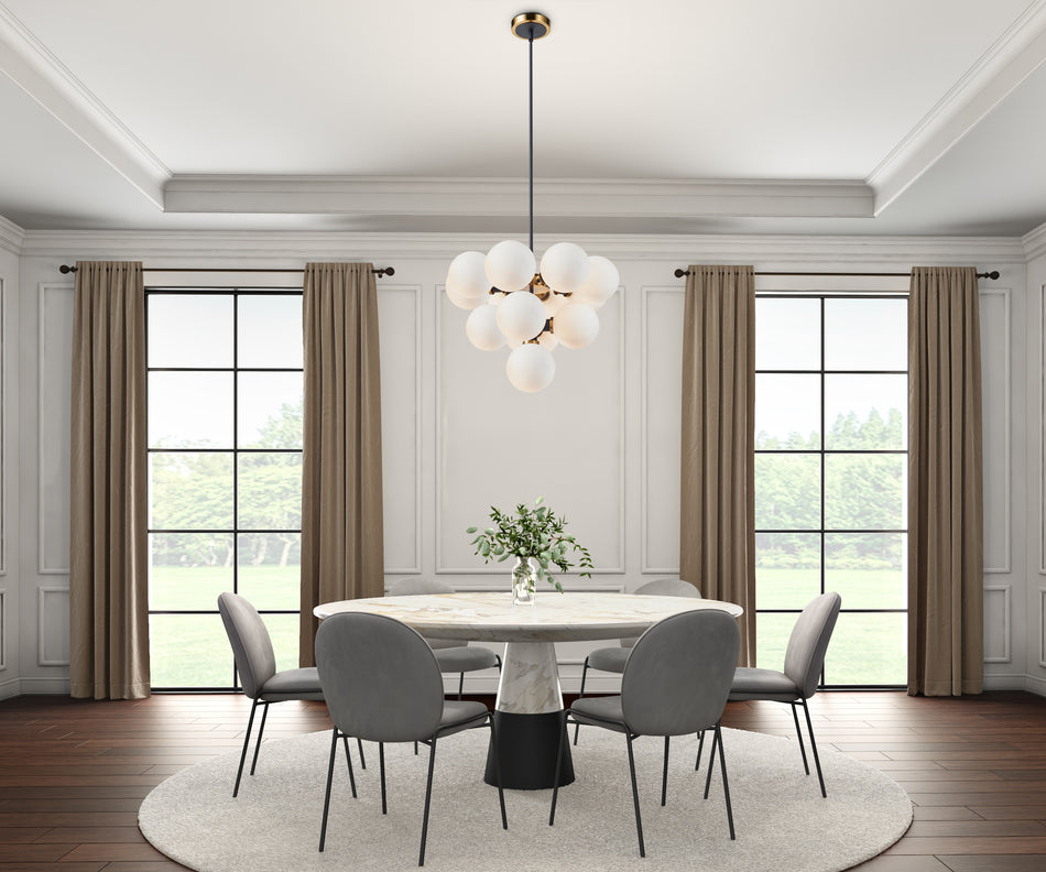 Gem Collection 13-Light Chandelier with White Glass Black and Brushed Brass