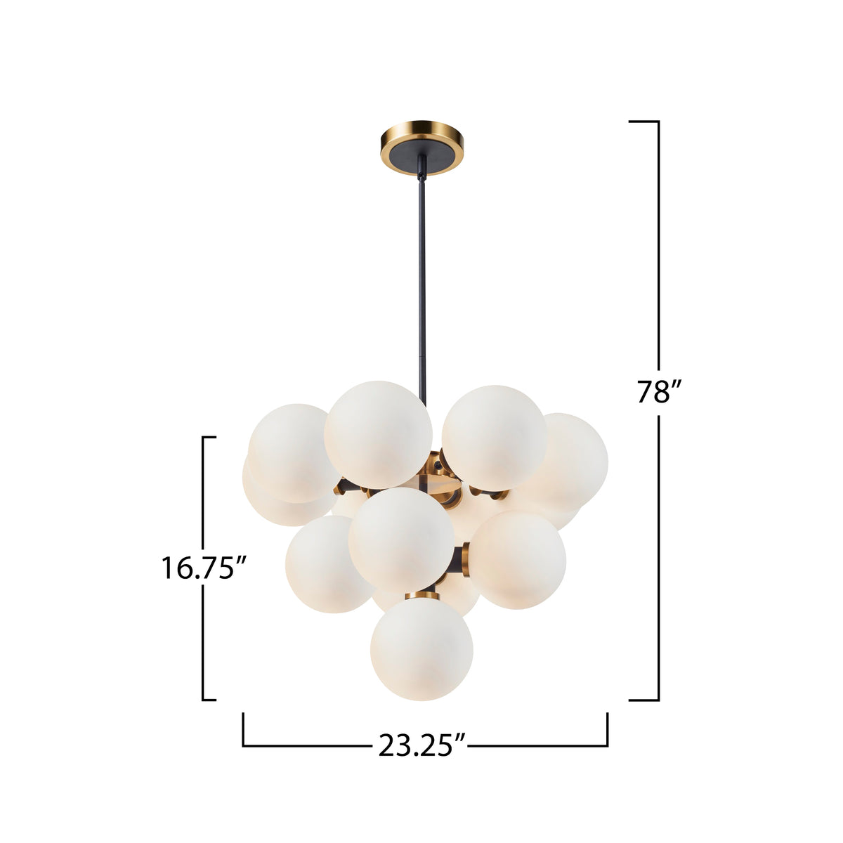 Gem Collection 13-Light Chandelier with White Glass Black and Brushed Brass