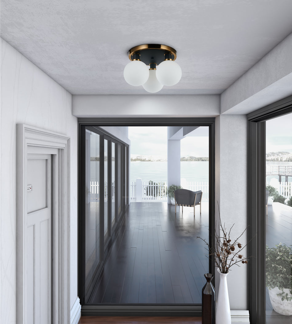 Gem Collection 3-Light Semi-Flush Mount Black and Brushed Brass