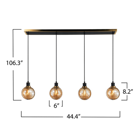 Gem Collection 4-Light Island/Pool Table with Amber Glass Black and Brushed Brass